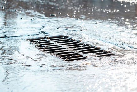 Stormwater over a drain. 