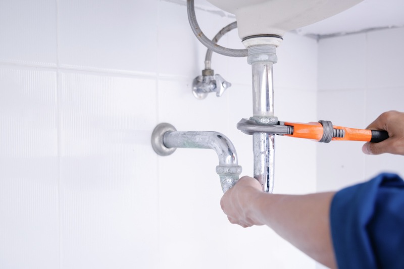 A plumber checking plumbing systems in a home.