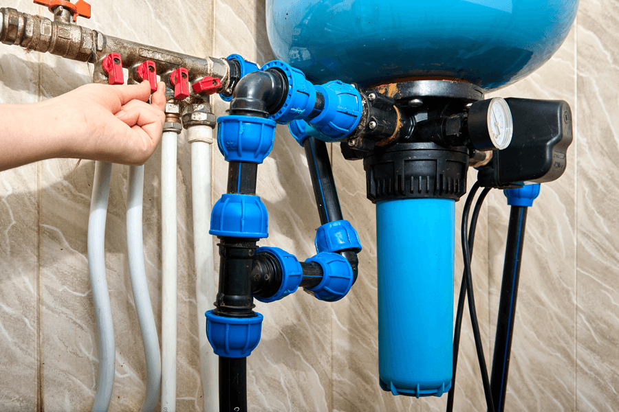 Home Water Filtration System Installed on Plumbing Lines